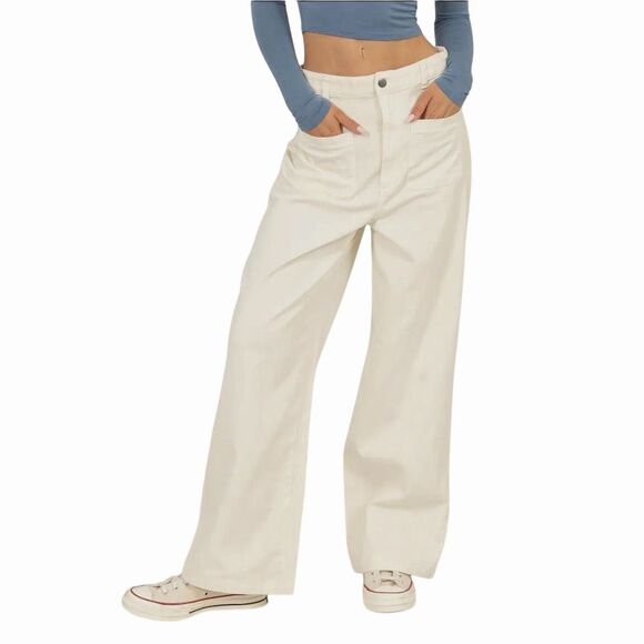 Double Zero Pants - Double‎ Zero Women’s Beige High-Waisted Wide-Leg Pants